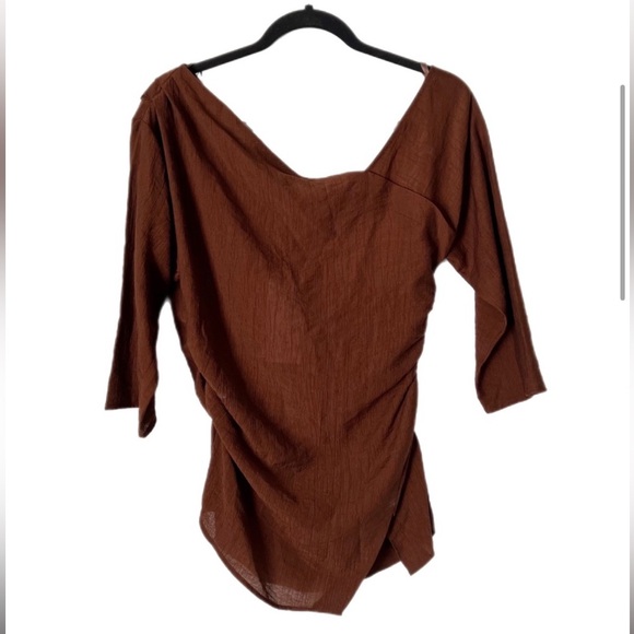 ZARA asymmetrical espresso brown 3/4 sleeve top - Picture 1 of 5